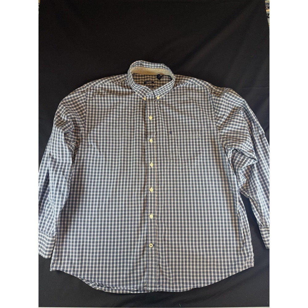 IZOD Blue, Black & White Patterned Men's Long Sleeve Button Up Shirt, XL